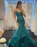 Shinning Mermaid Halter Blue Tulle For Women Party Dresses Long Formal Prom Dress 22th Birthday Gown HZ0311