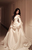 Retro Ball Gown Sweetheart Organza 70s White Fitted Long Wedding Dress Bride Gown Brides Dresses HZ0311