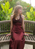 Vintage Mermaid Halter Beaded Sleeveless Wine Red Burgundy Long Satin Prom Dress Inspo Prom Gown HZ0311