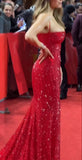 Classy Mermaid Spaghetti Straps Red Sequins Inspo For Women Girls Formal Party Gowns Long Prom Dresses HZ0311