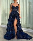 Off-the-shoulder Bustier Tiered Ball Gown Prom Dress With Lace-up HZ0311