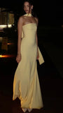 Classy Mermaid Strapless Slim Yellow With Scarf Long Formal Fancy Prom Evening Dresses Dinner Outfits Classy Party Gown HZ0311