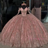 Princess Ball Gown Sweetheart Pink With Lace Beaded Long Aesthetic Quinceanera Dresses Sweet 15 16 Birthday Gown HZ0311