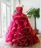 Classy Ball Gown Strapless Red Tulle Lace Inspo For Women Girls Formal Party Gowns Long Prom Dresses HZ0311