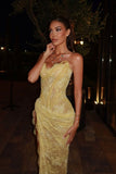 Dreamy Daffodil Sweetheart Strapless Sleeveless Lace Prom Dress Mermaid Side Split With Lace-Up Back Formal Party Gown For Women HZ0311