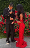 Sparkly Prom Dresses Off The Shoulder Red Sequins Senior Fashion Long Prom Dresses Party Gowns HZ0311