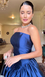 Chic Ball Gown Strapless Royal Blue Satin Prom Dresses Long for Women Formal Evening Gowns HZ0311