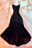 Modest Mermaid Spaghetti Straps Navy Blue Chiffon With Beads For Women Party Dress Long Formal Prom Dresses 22th Birthday Outfits HZ0311