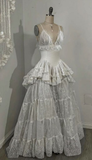 Retro V Neck Straps A-Line Lace Ruffles Vintage Wedding Dress Evening Dress, HZ0427