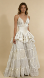 Retro V Neck Straps A-Line Lace Ruffles Vintage Wedding Dress Evening Dress, HZ0427