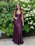 Blue Mermaid V-neck Beaded Back Tie Long Prom Dress Party Dresses For Women HZ0311