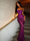 Modest Mermaid Spaghetti Strap Grape Sequin Prom Dresses Evening Party Formal Gown 17th Birthday Outfits HZ0311