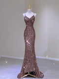 Modest Mermaid Spaghetti Straps Sequin For Teens Senior Party Dress Long Formal Prom Dresses 21st Birthday Outfits HZ0311
