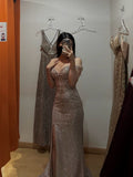 Sexy Mermaid Off The Shoulder Sequin With Sleeves Beaded Prom Dresses Long Evening Formal Gown Wedding Party Gowns HZ0311