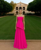 Sexy Hot Pink Prom Dress Aesthetic Classy A line Strapless Sleeveless Chiffon Prom Gowns HZ0311