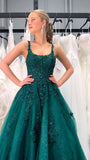 Elegant Emerald Green A Line Square Neck With Lace Appliques For Women Party Dresses Formal Prom Dress Inspo 22th Birthday Gown HZ0311
