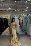 Sparkly Mermaid Sweetheart Gold Slit Long Prom Dress With Beaded Bodice Evening Dresses HZ0311