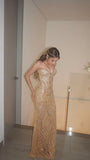 Sexy Mermaid Sweetheart Gold Long Prom Dress With Beaded Bodice Evening Dresses HZ0311