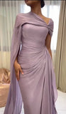 Customized Purple One Shoulder Draped Prom Dresses Shawl Sleeveless vestidos de noiva Formal Gowns HZ0311