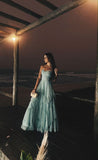 Elegant A Line Sweetheart Blue Tulle For Women Party Dresses Formal Prom Dresses 22th Birthday Gown HZ0311