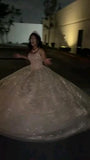 Charming Ball Gown Spaghetti Straps Champagne Sequins Long Prom Dresses Party Dress For Women HZ0311