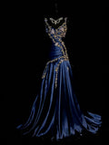 Chic Grape Dresses V-neck A-Line Long Prom Dresses Embroidery Satin Sleeveless Princess Formal Dress HZ0311