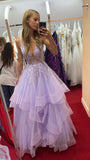 Fluffy Long Tulle Prom Dresses Ruffle Layered Princess Ball Gowns with Laces Applique Formal Party Gowns Vestidos De Dia HZ0311