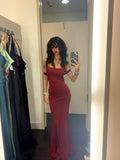 Sexy Mermaid Burgundy Satin With Scarf Prom Dresses Party Dress 21st Birthday Outfits Graduation Dress HZ0311