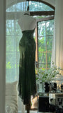 Green Halter Sheath Beaded Chiffon Long Prom Dresses Elegant Green Evening Gowns Dance Outfits HZ0311