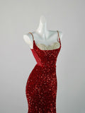 Chic Mermaid Spaghetti Strap Red Sequins Long Party Dresses Prom Dresses Impress Formal Party Dress HZ0311