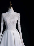 Timeless Ball Gown High Neck Long Sleeves Lace White Wedding Dress Open Backs Fairytale Boho Beach Summer Bridal Dresses HZ0311