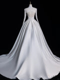 Timeless Ball Gown High Neck Long Sleeves Lace White Wedding Dress Open Backs Fairytale Boho Beach Summer Bridal Dresses HZ0311