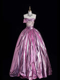 Cute Ball Gown Strapless Pink Lace Long Prom Dress Evening Outfits Semi Formal Dress HZ0311