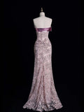 Cute Ball Gown Strapless Pink Lace Long Prom Dress Evening Outfits Semi Formal Dress HZ0311
