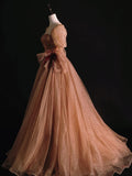 Modest Ball Gown Strapless Tulle Polka Dots Long Sleeves Prom Dresses For High School People Girls Formal Bridesmaid Dress HZ0311