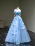 Cute Ball Gown Sweetheart Blue Tulle Long Sleeveless Prom Dresses For High School People Girls Formal Evening Dress HZ0311