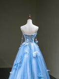 Cute Ball Gown Sweetheart Blue Tulle Long Sleeveless Prom Dresses For High School People Girls Formal Evening Dress HZ0311
