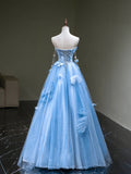 Cute Ball Gown Sweetheart Blue Tulle Long Sleeveless Prom Dresses For High School People Girls Formal Evening Dress HZ0311
