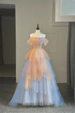 Cute Ball Gown Strapless Pink Blue Tulle Long Prom Dresses For High School People Girls Formal Evening Dress HZ0311