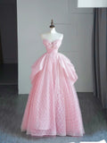 Modest Ball Gown Sweetheart Tulle Pink Long Prom Dresses For High School People Girls Formal Bridesmaid Dress HZ0311