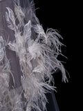 Charming Mermaid High Neck Silver Grey With Feathers Cape Sequins Long Prom Dresses Evening Outfits Formal Dress HZ0311