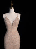 Charming Mermaid Spaghetti Strap Pink With Cape Sequins Long Prom Dresses Evening Outfits Formal Dress HZ0311