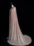 Charming Mermaid Spaghetti Strap Pink With Cape Sequins Long Prom Dresses Evening Outfits Formal Dress HZ0311