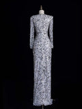 Charming Mermaid V Neck Silver Gray With Ruch Sequins Long Prom Dresses Evening Outfits Formal Dress HZ0311