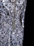 Charming Mermaid V Neck Silver Gray With Ruch Sequins Long Prom Dresses Evening Outfits Formal Dress HZ0311