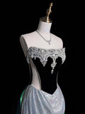 Charming Mermaid Strapless Silver Gray With Beaded Long Prom Dresses Evening Outfits Formal Dress HZ0311