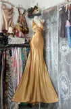 Elegant Mermaid V Neck Gold Backless Satin Long Prom Dresses For Teens Evening Outfits Formal Dress HZ0311