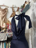 Elegant Mermaid V Neck Black Satin Long Prom Dresses For Teens Evening Outfits Formal Dress HZ0311