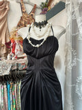 Elegant Mermaid Halter Black Satin Long Prom Dresses For Teens Evening Outfits Formal Dress HZ0311