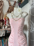 Unique Mermaid Strapless Pink Tiered Long Prom Dresses Evening Outfits Formal Dress HZ0311
